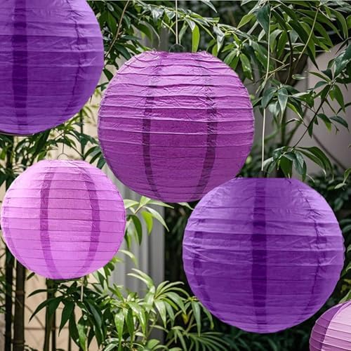 Purple Paper Lanterns 12Pcs for Decor and Events