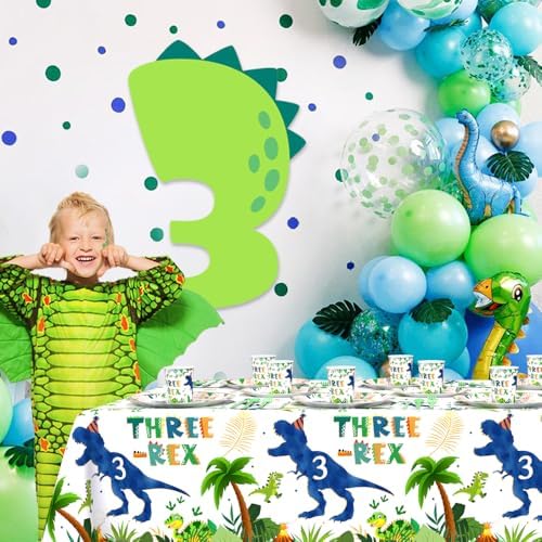 194pcs Dinosaur 3rd Birthday Party Set Plates Cups Napkins Tableware