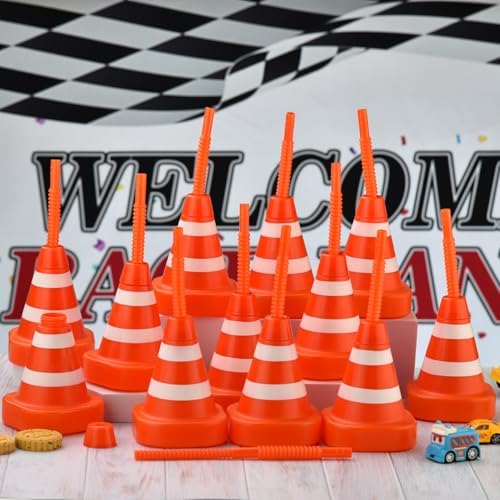 8-Pack Construction Cone Cups with Straws for Kids Party