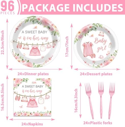 Pink Girl Baby Shower Plates and Napkins Set 24 Pieces