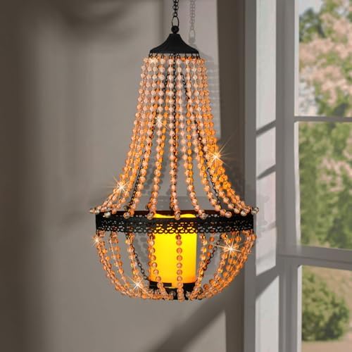 BAYN 27 Inch Battery Operated Clear Acrylic Beaded Chandelier