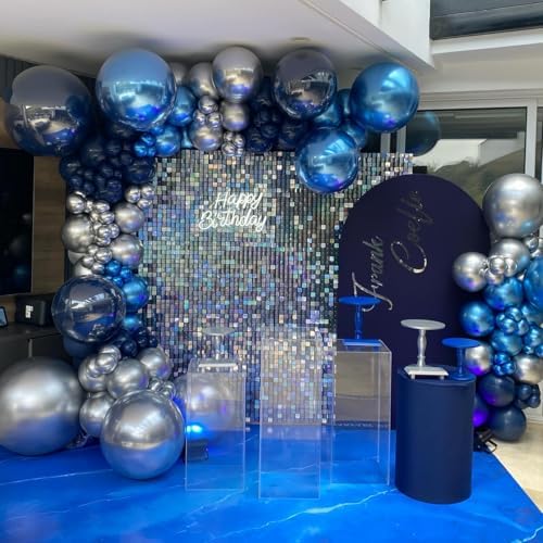 FunHot Navy Blue and Silver Balloons Party Decor Set