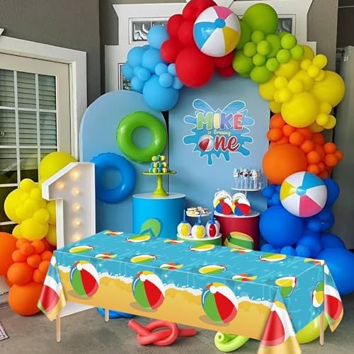 4 Pcs Beach Ball Tablecloths - Summer Pool Party Decor