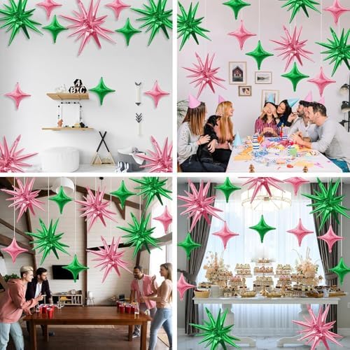 Pink Green Star Balloons Set for Parties and Celebrations