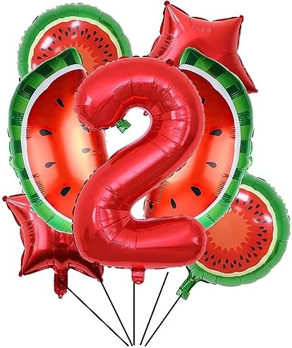 7pcs Watermelon Foil Balloons for 2nd Birthday Decorations