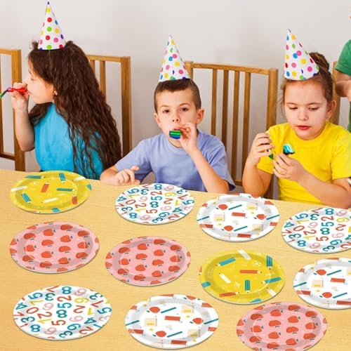 48Pcs Back to School Paper Plates with Apple Pencil Designs