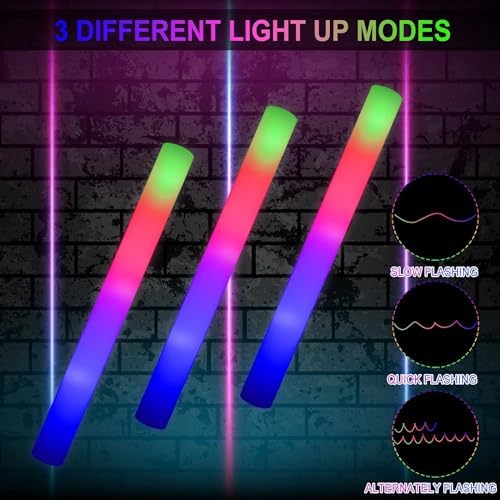 LifBetter 70 Pcs Foam Glow Sticks with 3 Modes