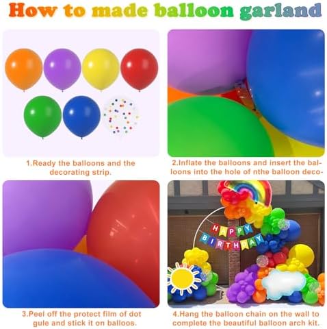 Rainbow Party Decor Kit Balloons Arch Banner Daisy Foil Balloons