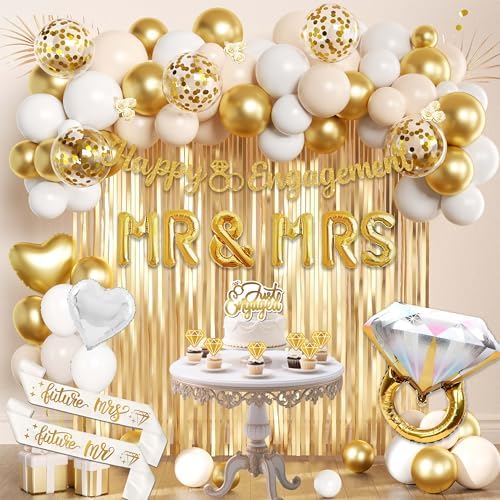 Engagement Party Decor Kit Gold White Balloons