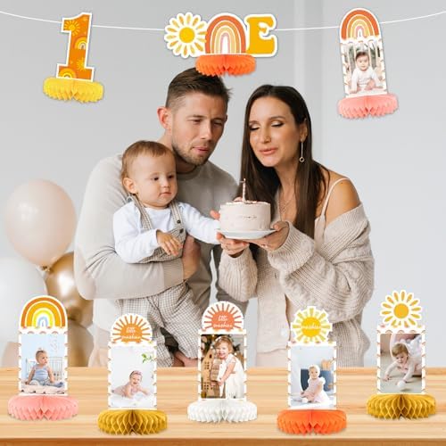 Boho Sun Photo Honeycomb Centerpieces for Baby Birthday Decorations