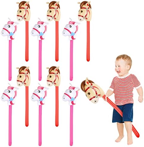 12pcs Inflatable Stick Horse Red Pink