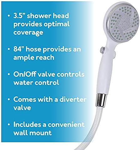 Carex Handheld Shower Head with 84 Hose and Pause Function - White