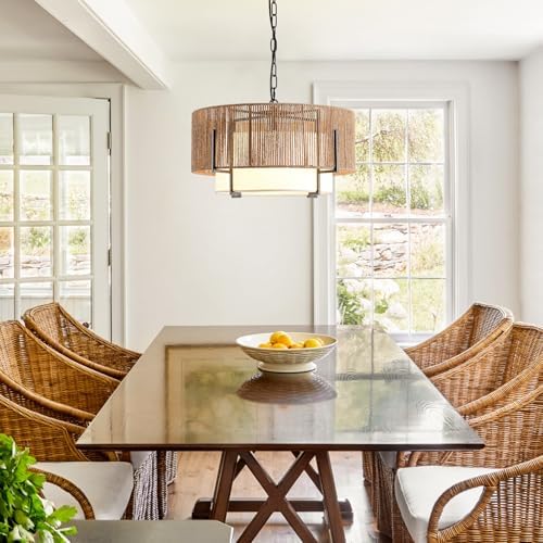 4-Light Rattan Chandelier with Fabric Shade