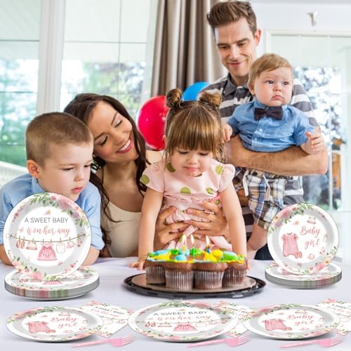 Pink Girl Baby Shower Plates and Napkins Set 24 Pieces