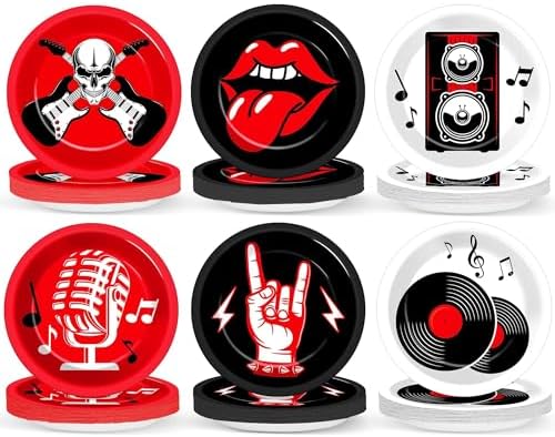 60Pcs Rock Music Party Paper Plates Set 9in
