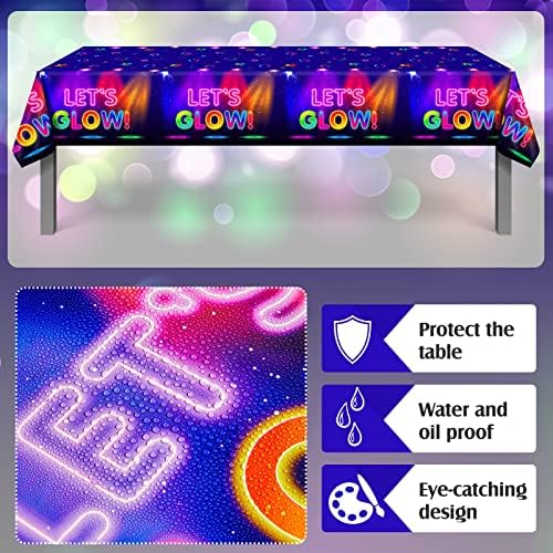 Tegeme 2 Pieces Glow in the Dark Tablecloth 86x51 Inch Neon Party Supplies