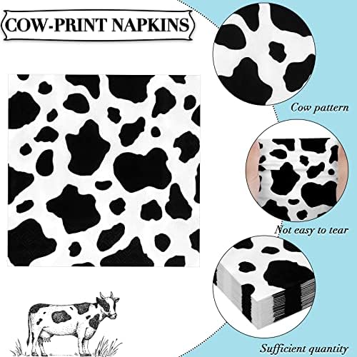 Durony 100 Pack Cow Print Table Napkins 3-Layer Farm Animal Party Supplies