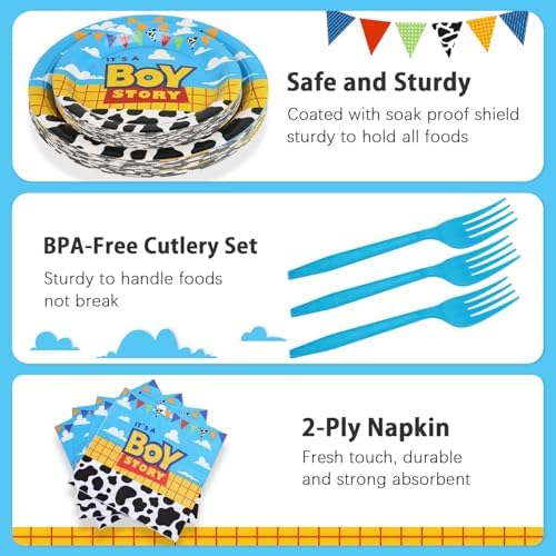 Boy Story Baby Shower Decorations Plates Set 25 Guests