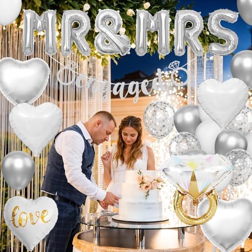 Dagelar Silver Engagement Party Decor Balloons Set