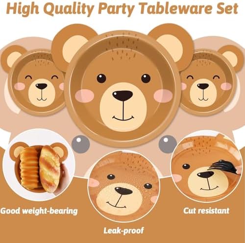 50 Count Bear Shaped Paper Plates for Birthday Parties Baby Showers
