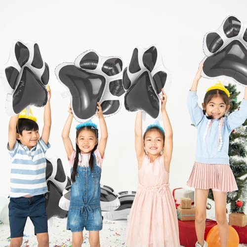 Hungdao 9 Pcs Jumbo Grey Dog Paw Foil Balloons