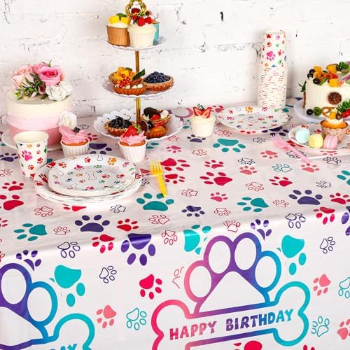 Newwiee 3 Pcs Paw Print Tablecloth for Pet Parties