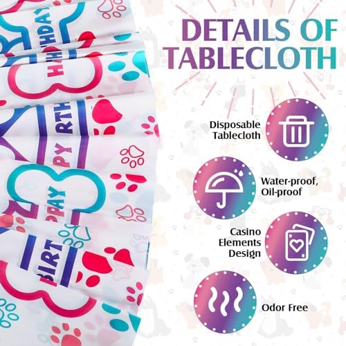 Newwiee 3 Pcs Paw Print Tablecloth for Pet Parties