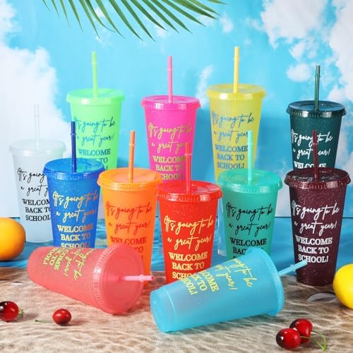 12 Pcs Back to School Cups with Lids and Straws
