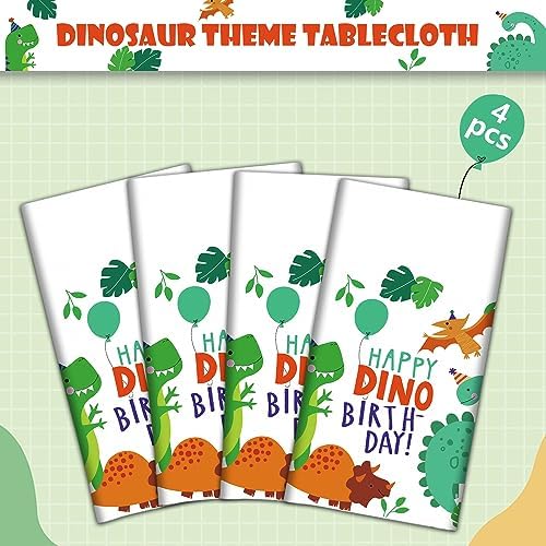 4 Pack Dinosaur Tablecloths for Birthday Party Decorations