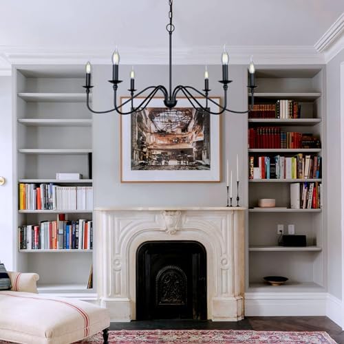 Black Chandelier Ceiling Light Fixture - 6 Light 36 Inches Modern Farmhouse