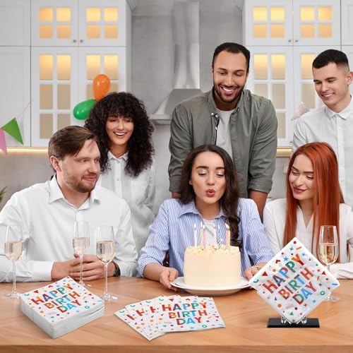 100 Piece Happy Birthday Paper Napkins 13x13 Inches