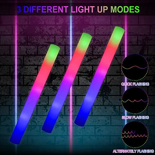 LifBetter 58Pcs Foam Glow Sticks with 3 Modes