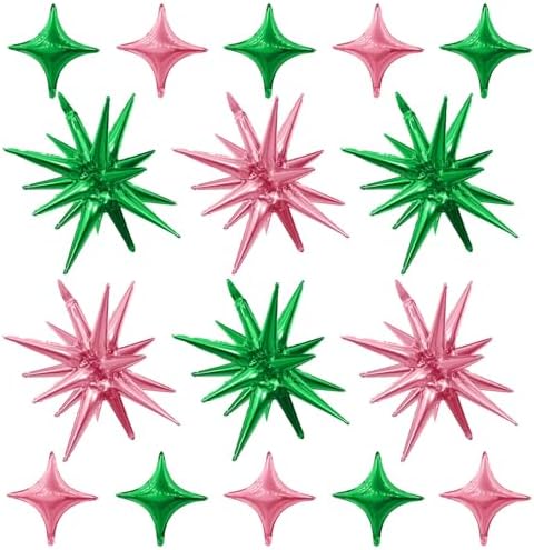 Pink Green Star Balloons Set for Parties and Celebrations