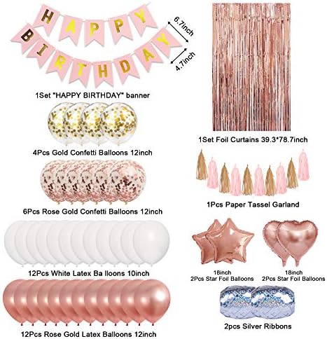 Amandir Rose Gold Birthday Decorations Kit for Women