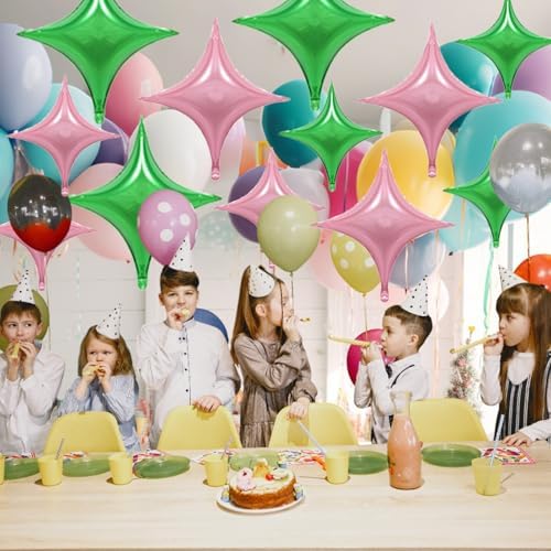 12PCS Pink Green Star Foil Balloons for Party Decorations