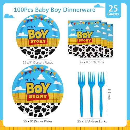 Boy Story Baby Shower Decorations Plates Set 25 Guests
