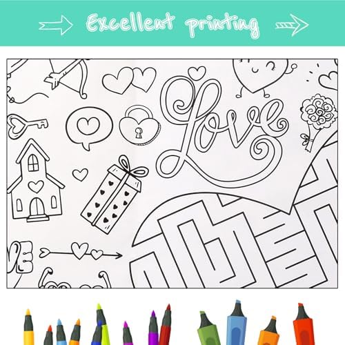 GWHOLE Large Wedding Themed Coloring Tablecloth 40x28 Inch