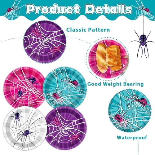 60Pcs 7 Inch Pink Spider Party Plates Decorations