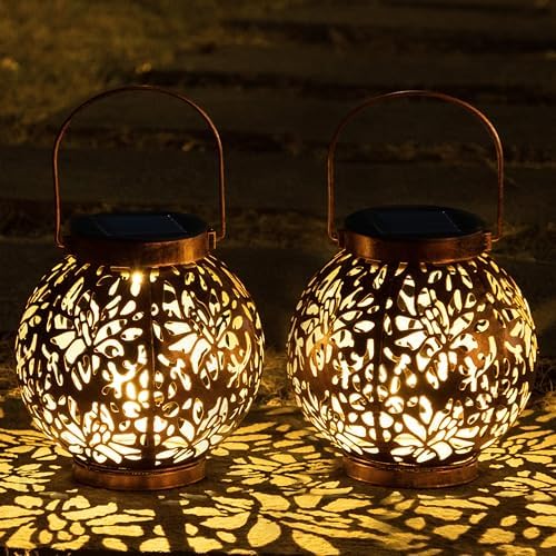 JOIEDOMI 2 Pack Solar Hanging Lanterns for Outdoor Use