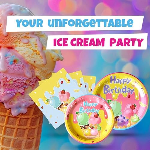 Ice Cream Plates Napkins 100PCS Birthday Party Supplies