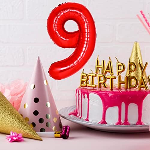 40 Inch Red Number 9 Balloon for Birthday Decorations