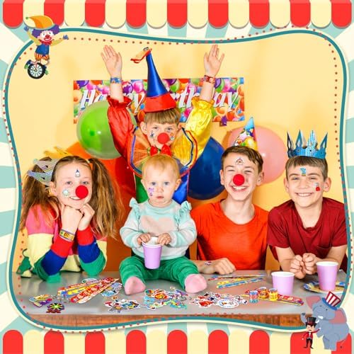 98 Pcs Circus Party Favors Set Slap Bracelets Keychains Stickers