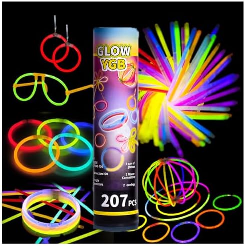 Glow Sticks 207Pcs Party Pack 8 Light-Up Accessories