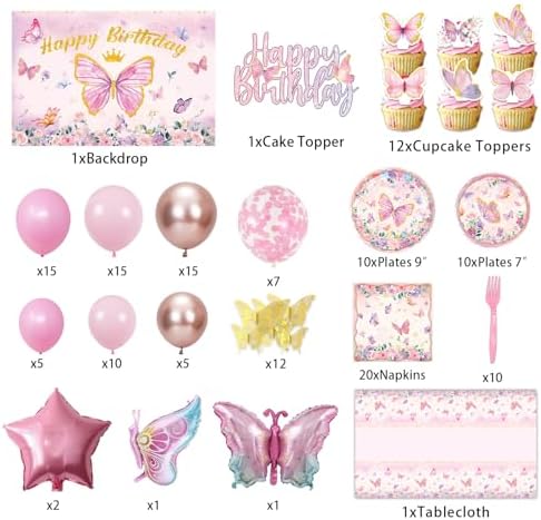 145Pcs Butterfly Birthday Decorations Set