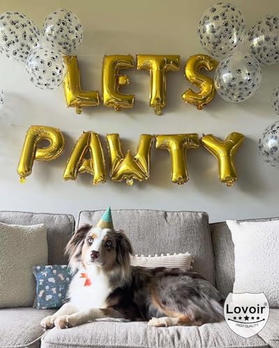 Lovoir 9 Pcs Lets Pawty Balloons Gold Party Decorations