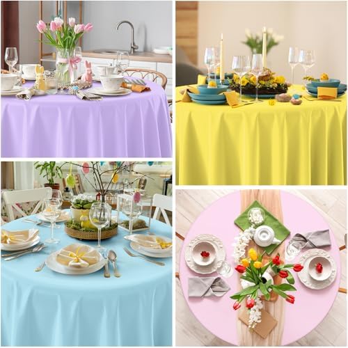 6Pcs Round Pastel Tablecloths Rainbow Mix 84 Inch