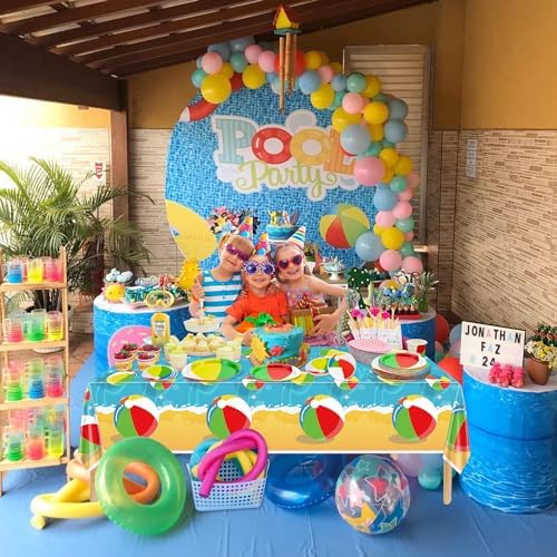 4 Pcs Beach Ball Tablecloths - Summer Pool Party Decor