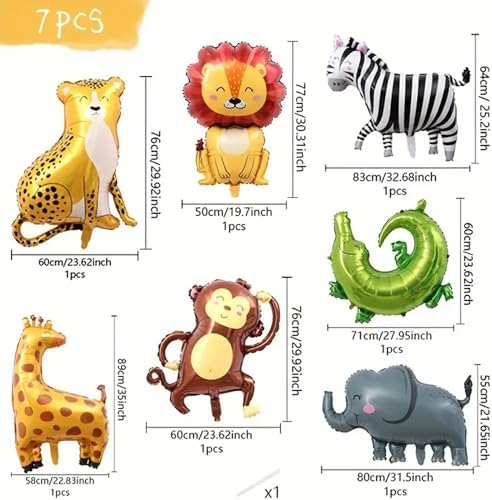 7pcs Jungle Safari Animal Balloons for Birthday Party Decor