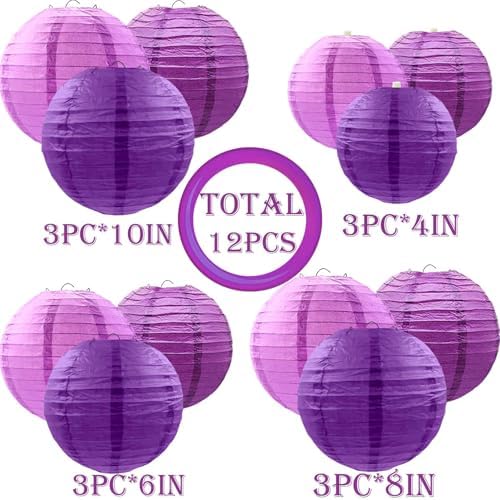 Purple Paper Lanterns 12Pcs for Decor and Events