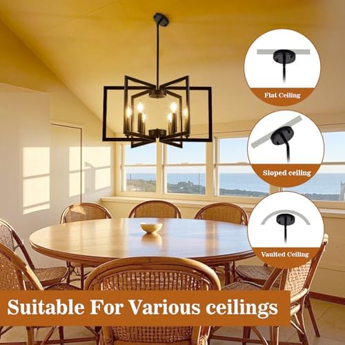Modern Farmhouse 6-Light Black Chandelier for Dining Room and Entryway
